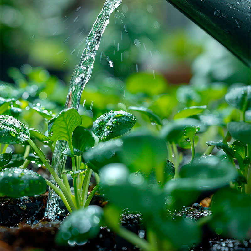 Fotografía de una regadera metálica regando unas plantas