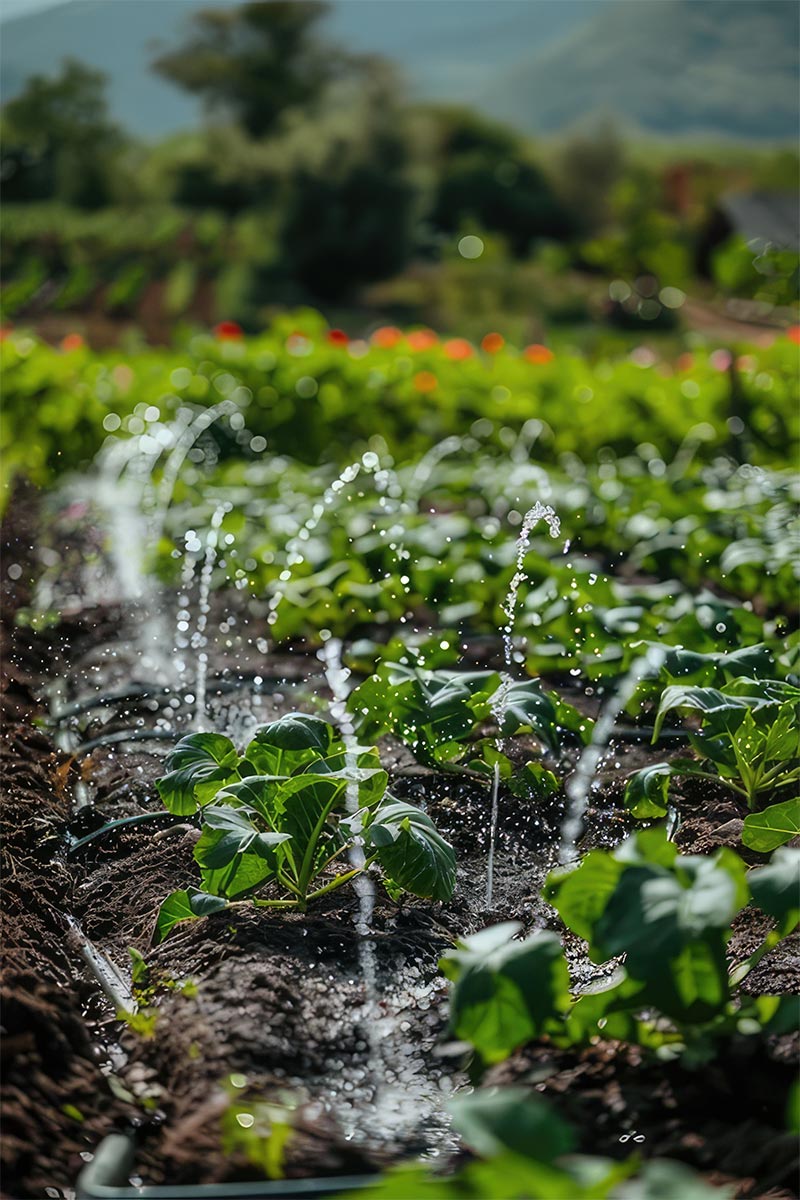 Fotografía del riego de una huerta